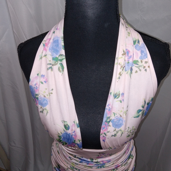 ZARA Light Pink Halter Neck Open Back Ruched Bodycon Mini Dress Womens Medium - Picture 6 of 15